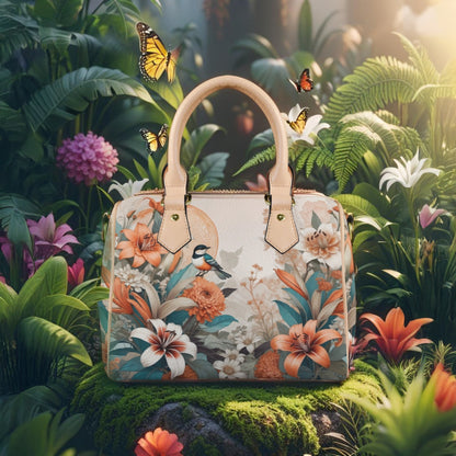 Elegant PU Leather Handbag with Floral & Bird Print - LucyKay store
