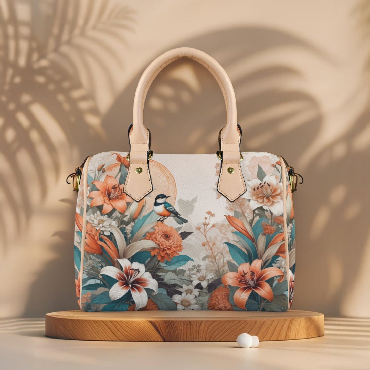 Elegant PU Leather Handbag with Floral & Bird Print - LucyKay store