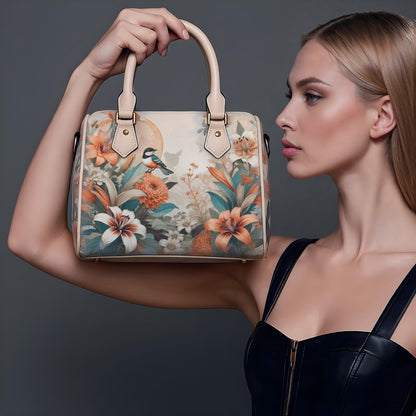 Elegant PU Leather Handbag with Floral & Bird Print - LucyKay store