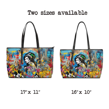 Graffiti Shoulder Bag - Pop Art Miley Cyrus PU Leather Tote - LucyKay store
