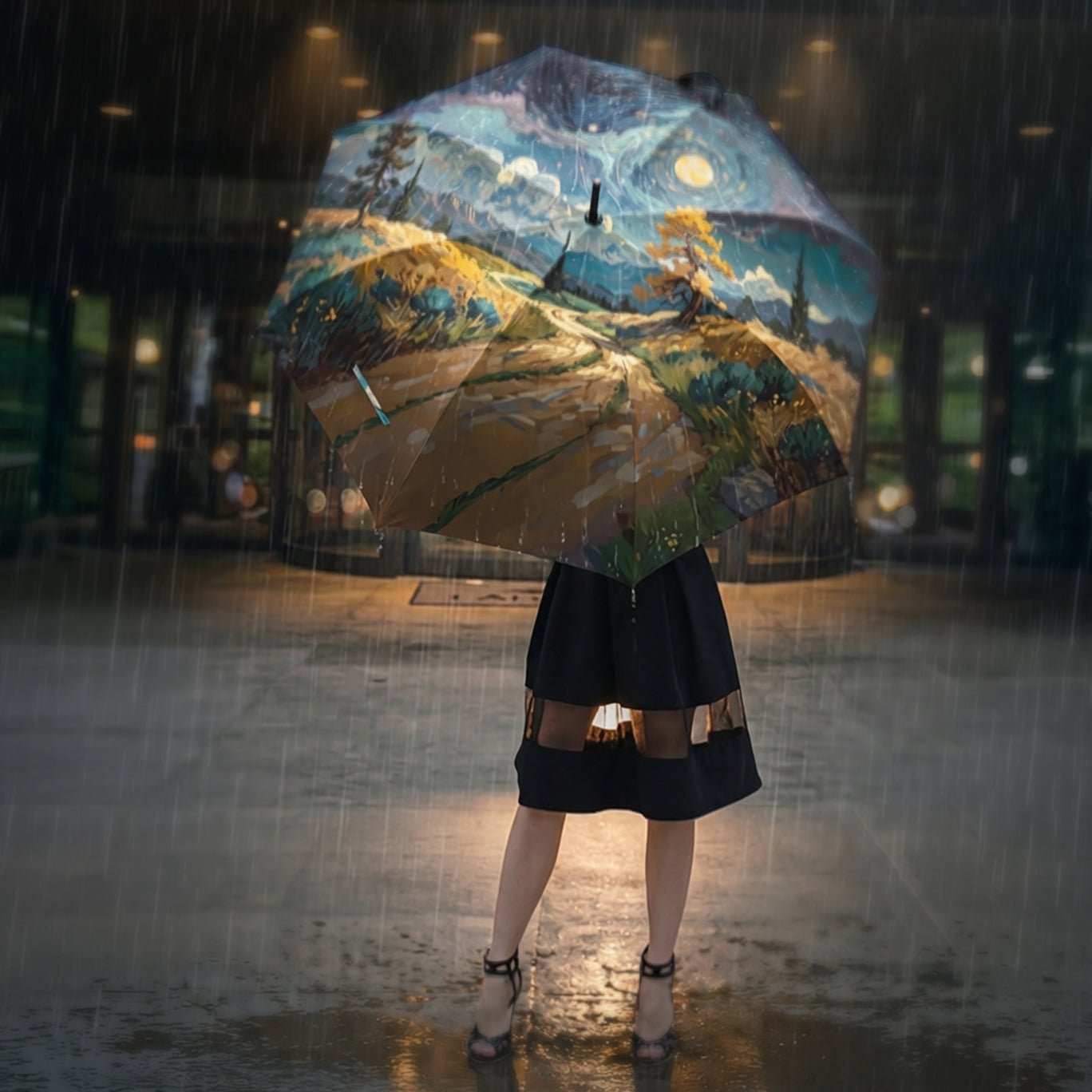 Artistic Foldable Umbrella - Scenic Starry Landscape Design - LucyKay store