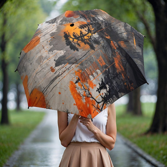 Artistic Asian Landscape Umbrella - Semi - Automatic Foldable - LucyKay store
