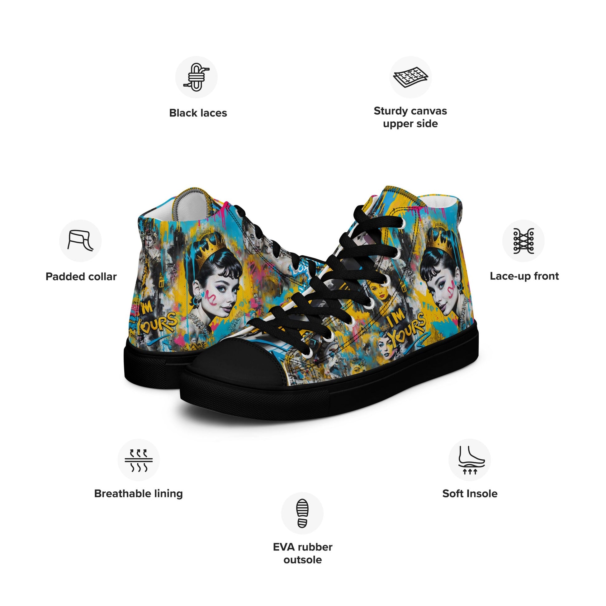Unisex high top canvas shoes - Audrey Hepburn - LucyKay store