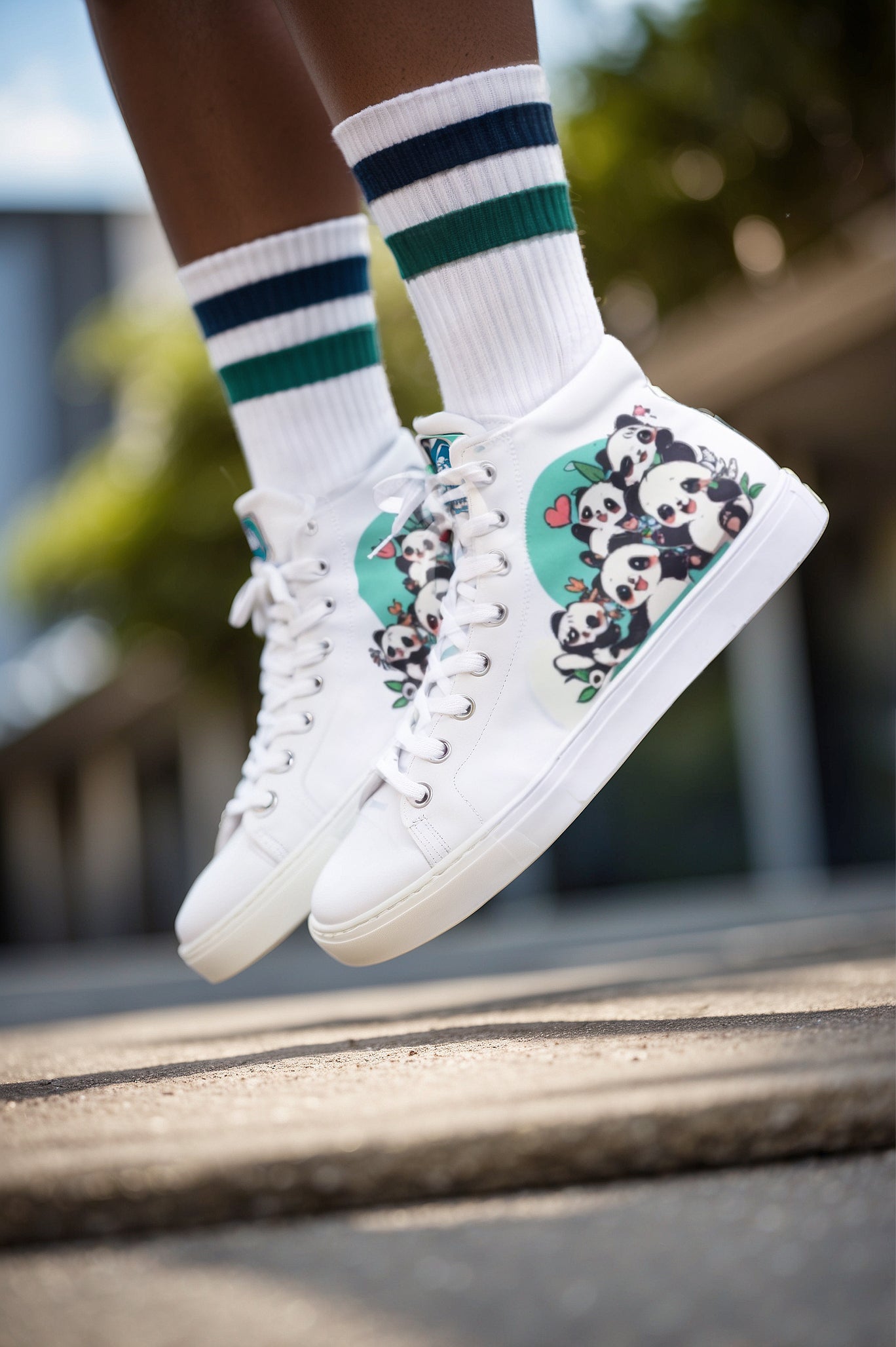 Unisex high top canvas shoes - Cute Pandas - LucyKay store