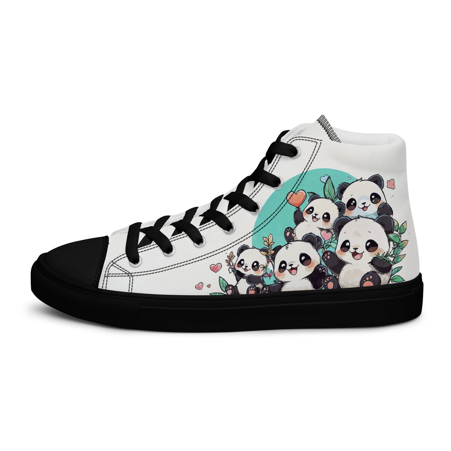 Unisex high top canvas shoes - Cute Pandas - LucyKay store