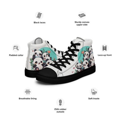 Unisex high top canvas shoes - Cute Pandas - LucyKay store