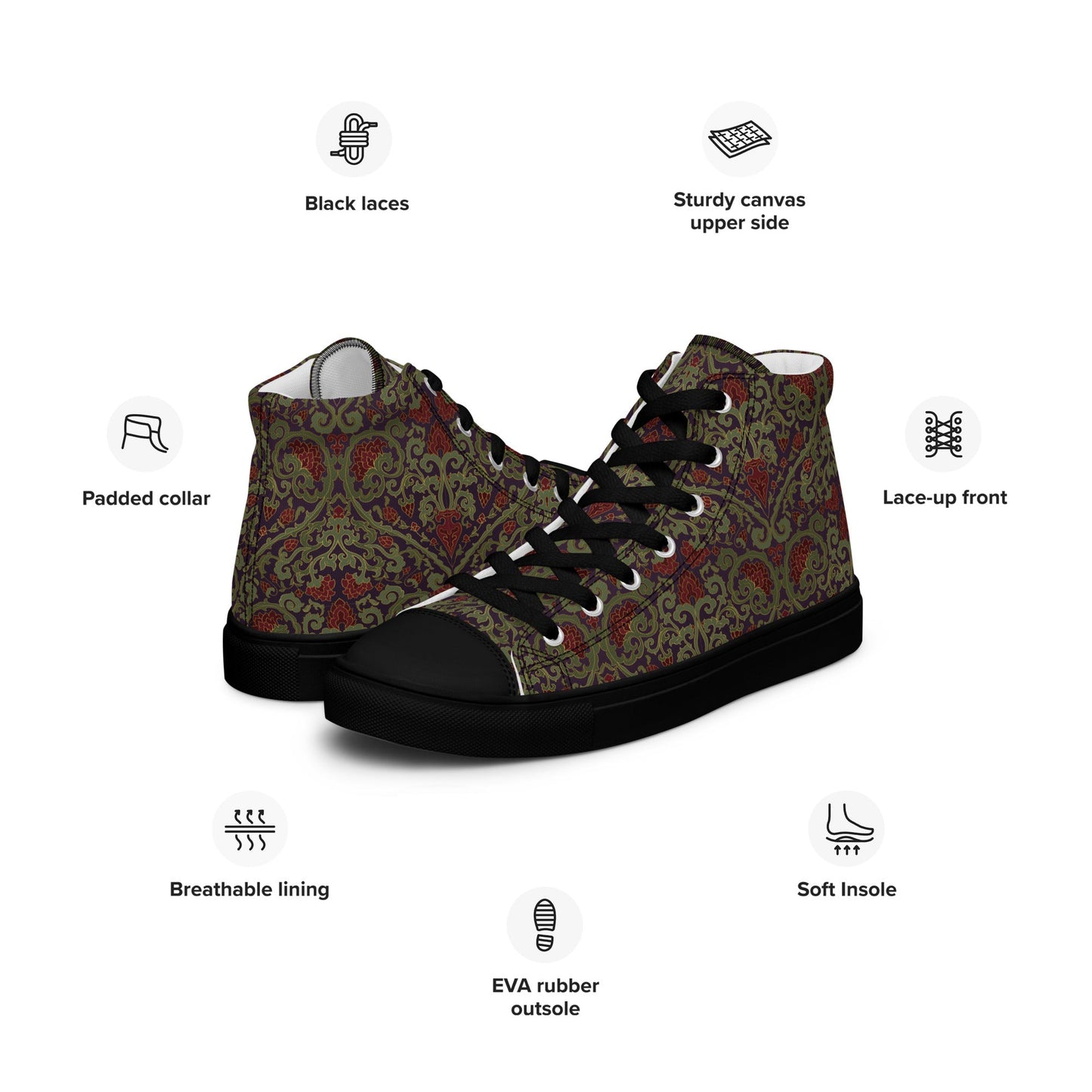 Unisex high top canvas shoes - Dark Ornament - LucyKay store