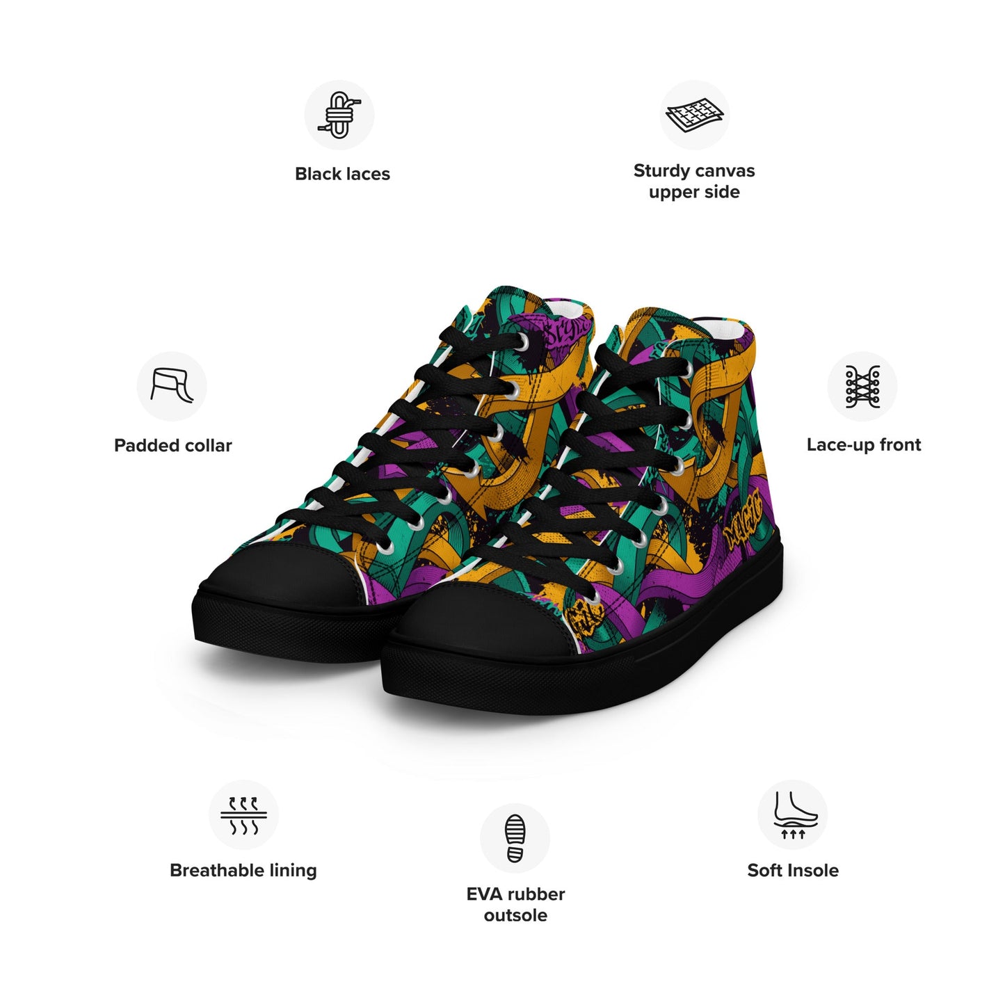 Unisex high top canvas shoes - Grafitti Design - LucyKay store