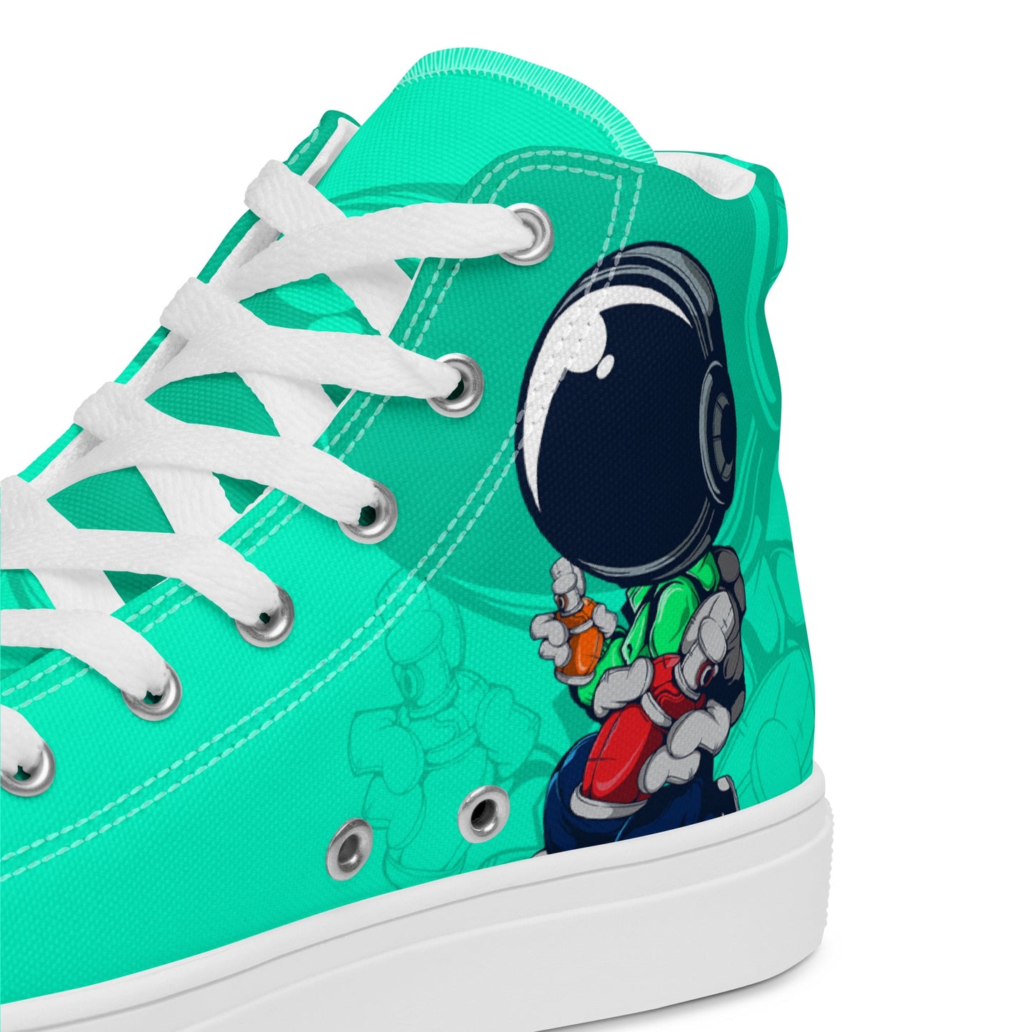 Unisex high top canvas shoes - Green Astronaut - LucyKay store
