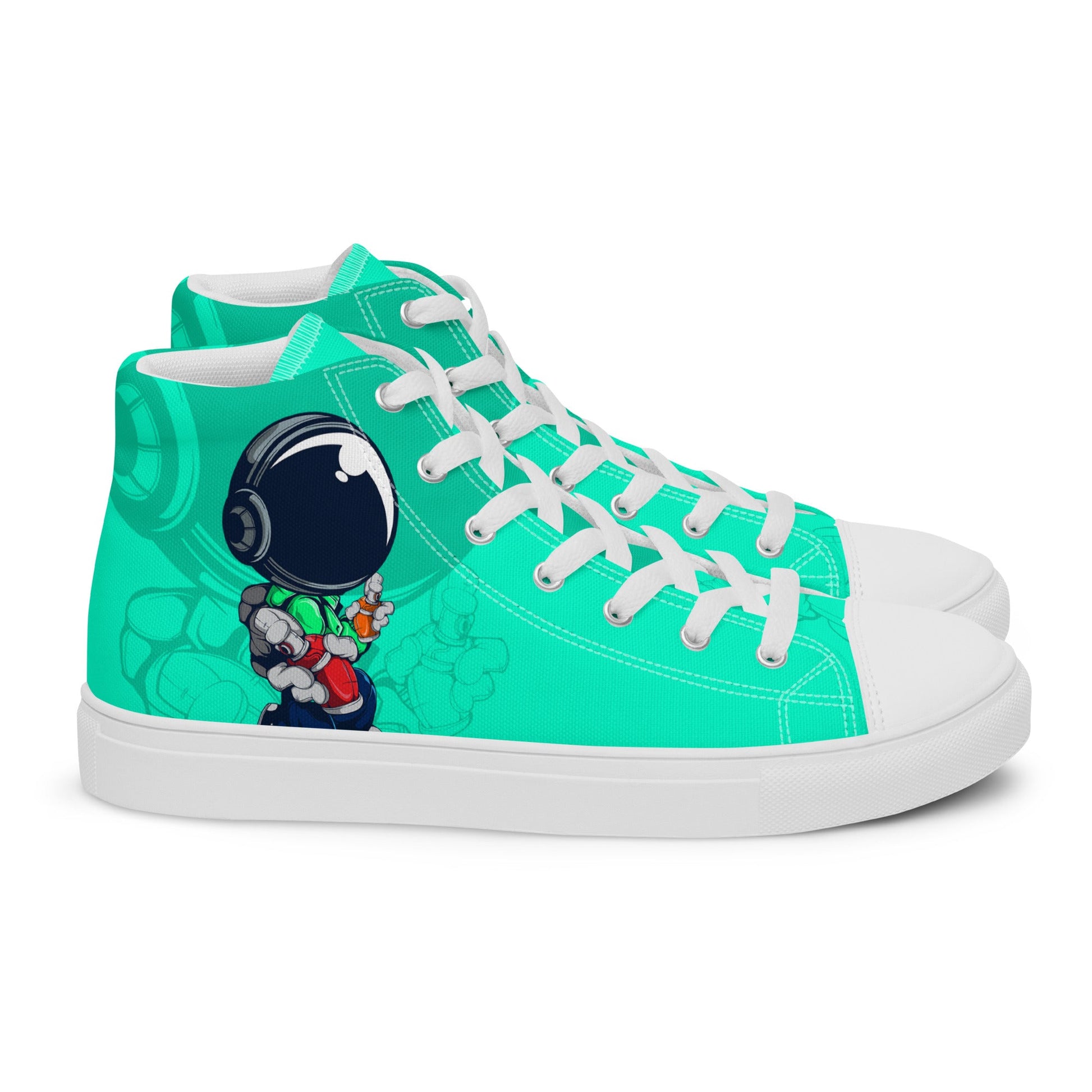 Unisex high top canvas shoes - Green Astronaut - LucyKay store