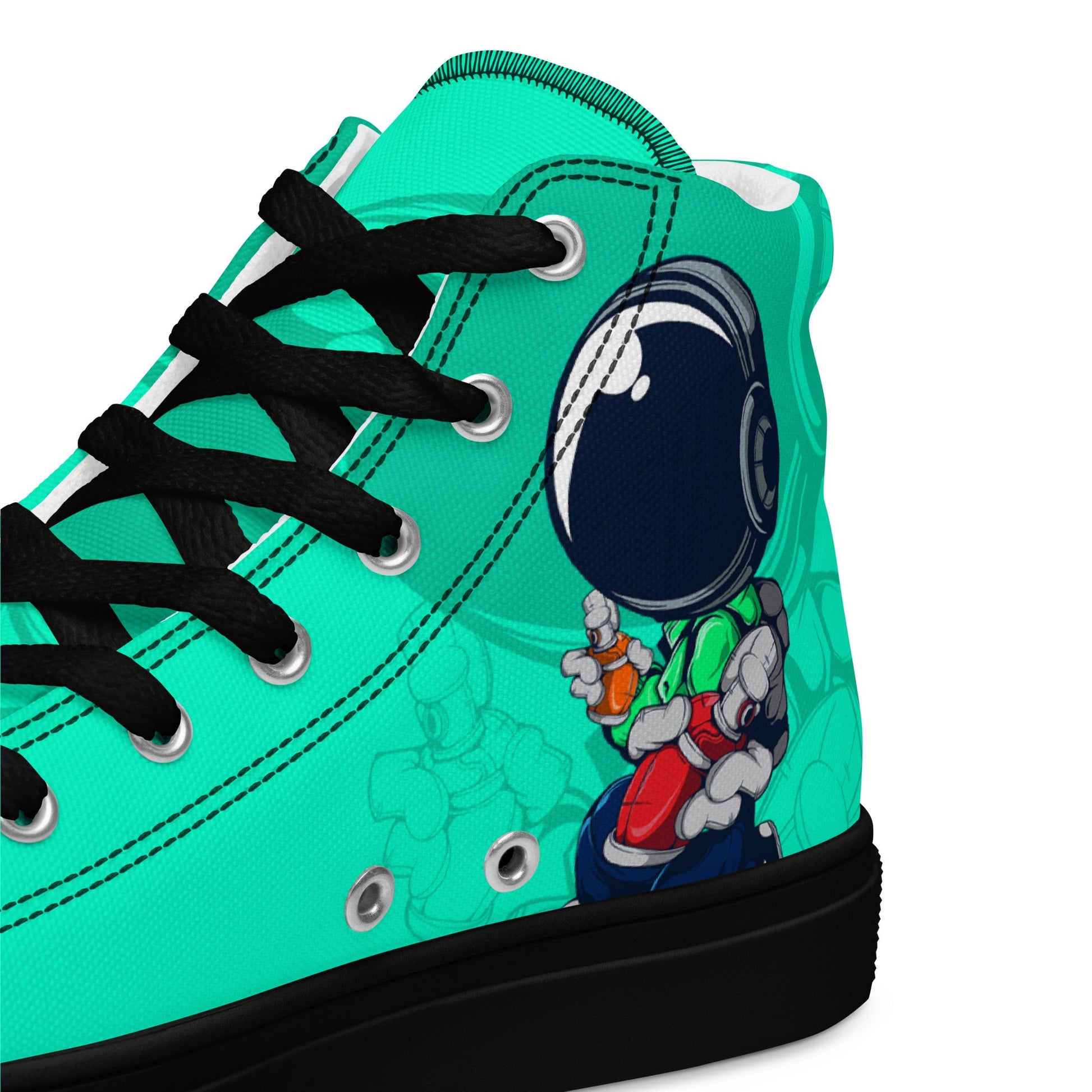 Unisex high top canvas shoes - Green Astronaut - LucyKay store