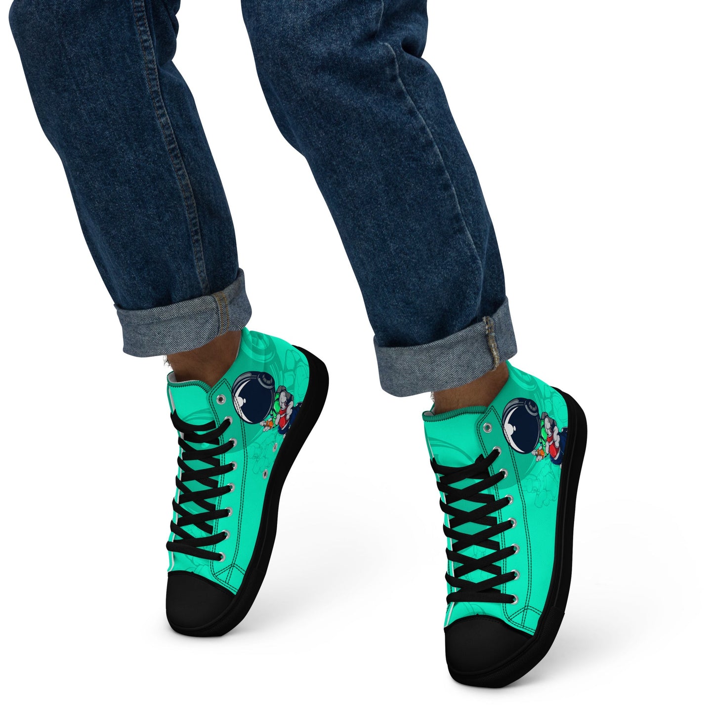 Unisex high top canvas shoes - Green Astronaut - LucyKay store