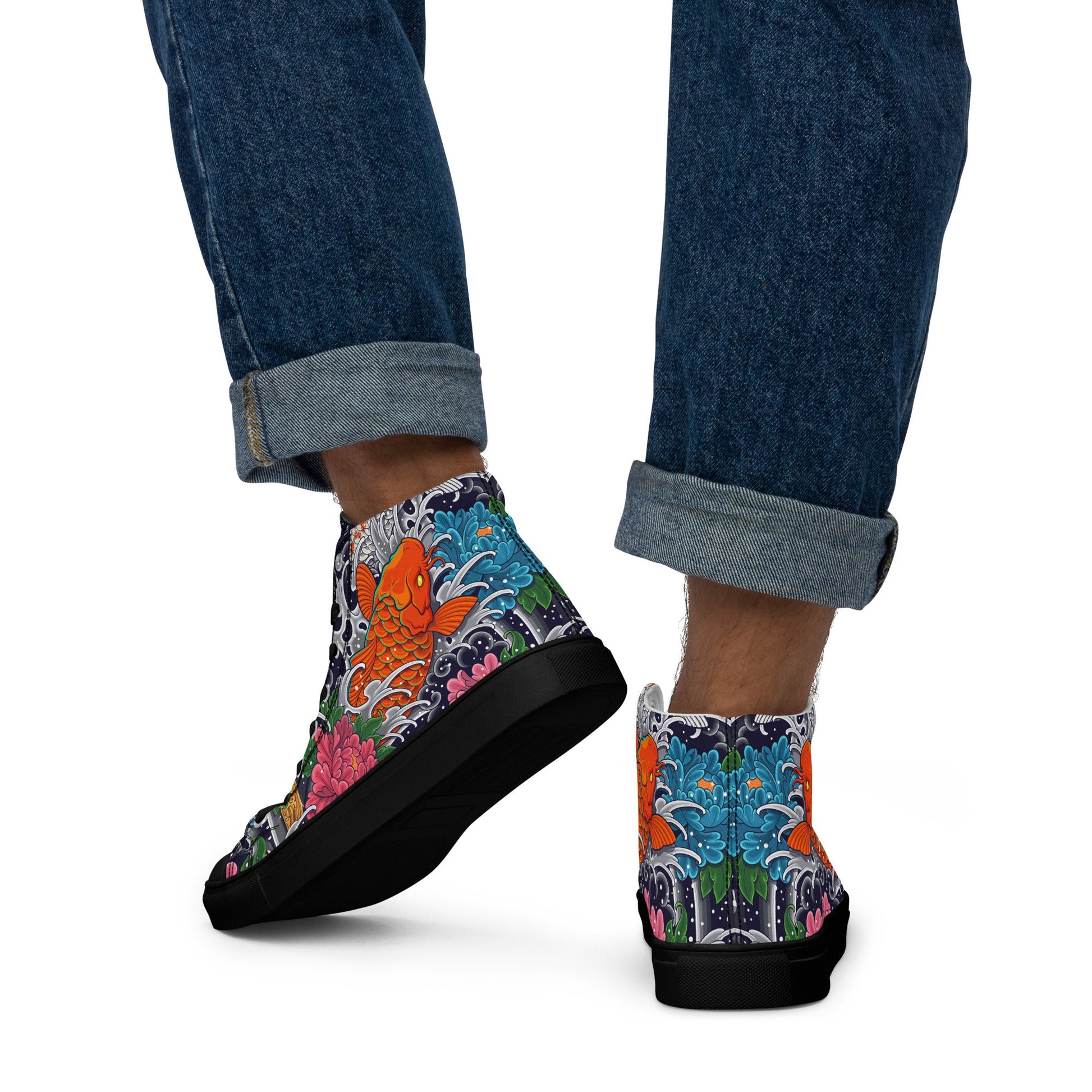 Unisex high top canvas shoes - Koi Fish - LucyKay store