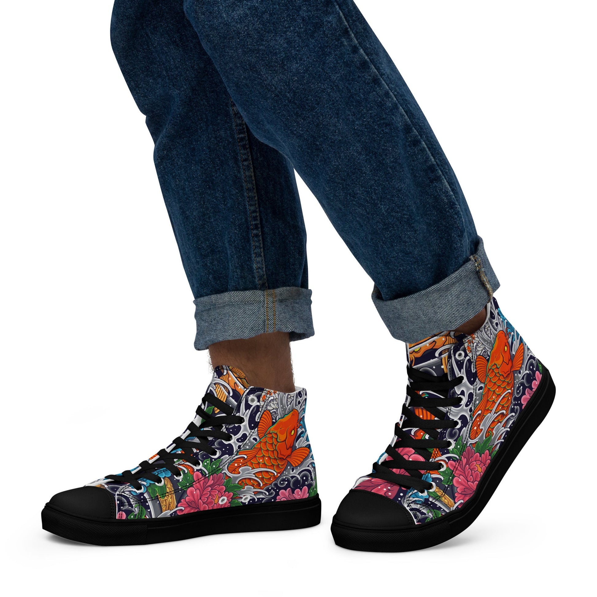 Unisex high top canvas shoes - Koi Fish - LucyKay store
