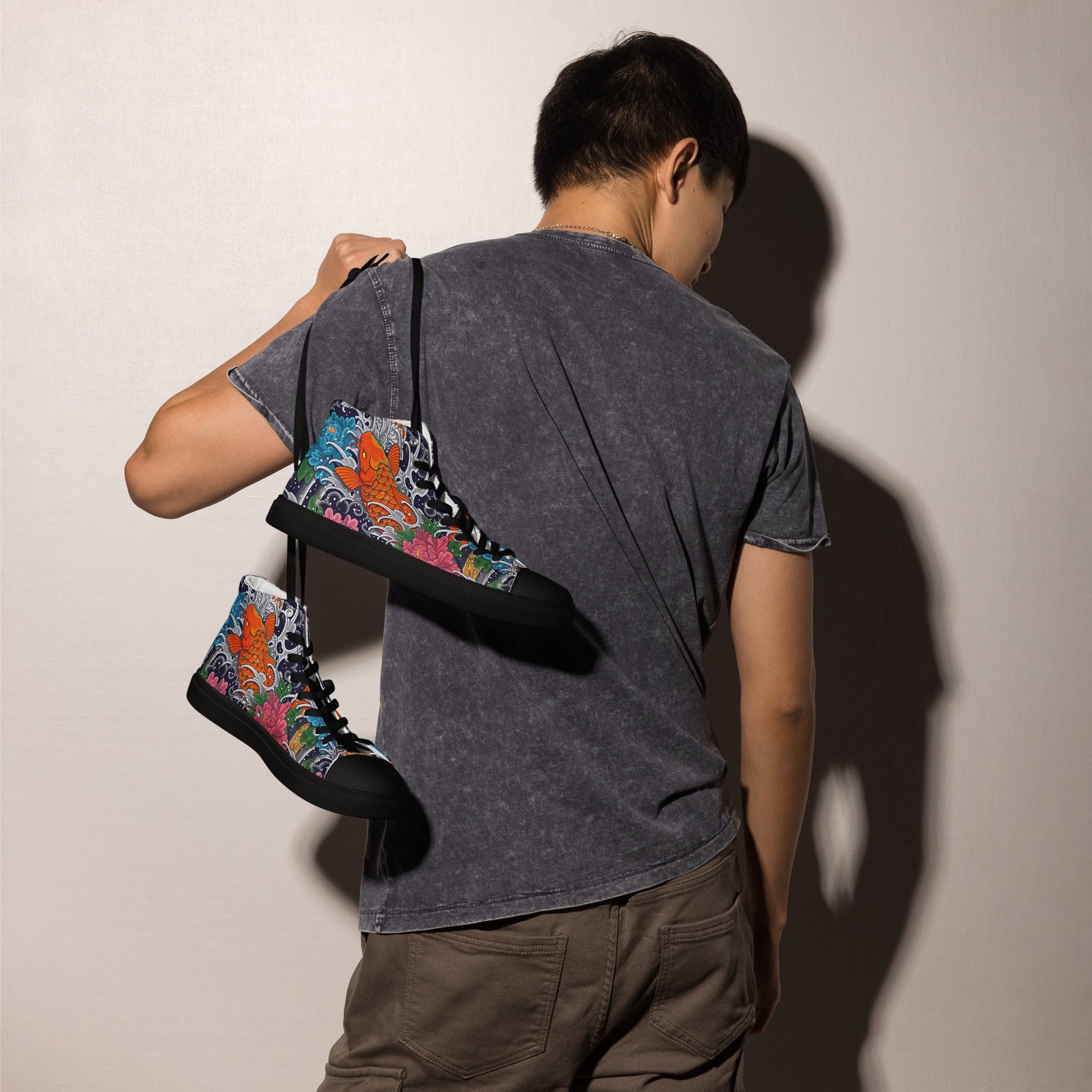 Unisex high top canvas shoes - Koi Fish - LucyKay store