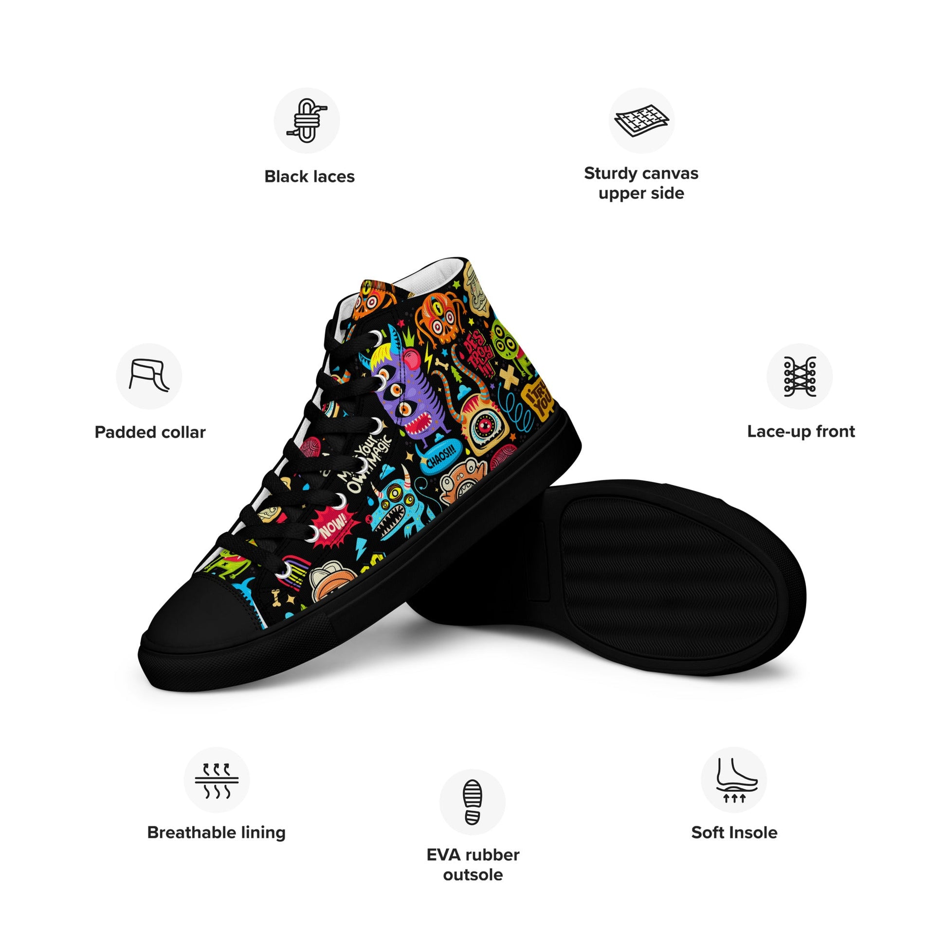 Unisex high top canvas shoes - Little monsters - LucyKay store