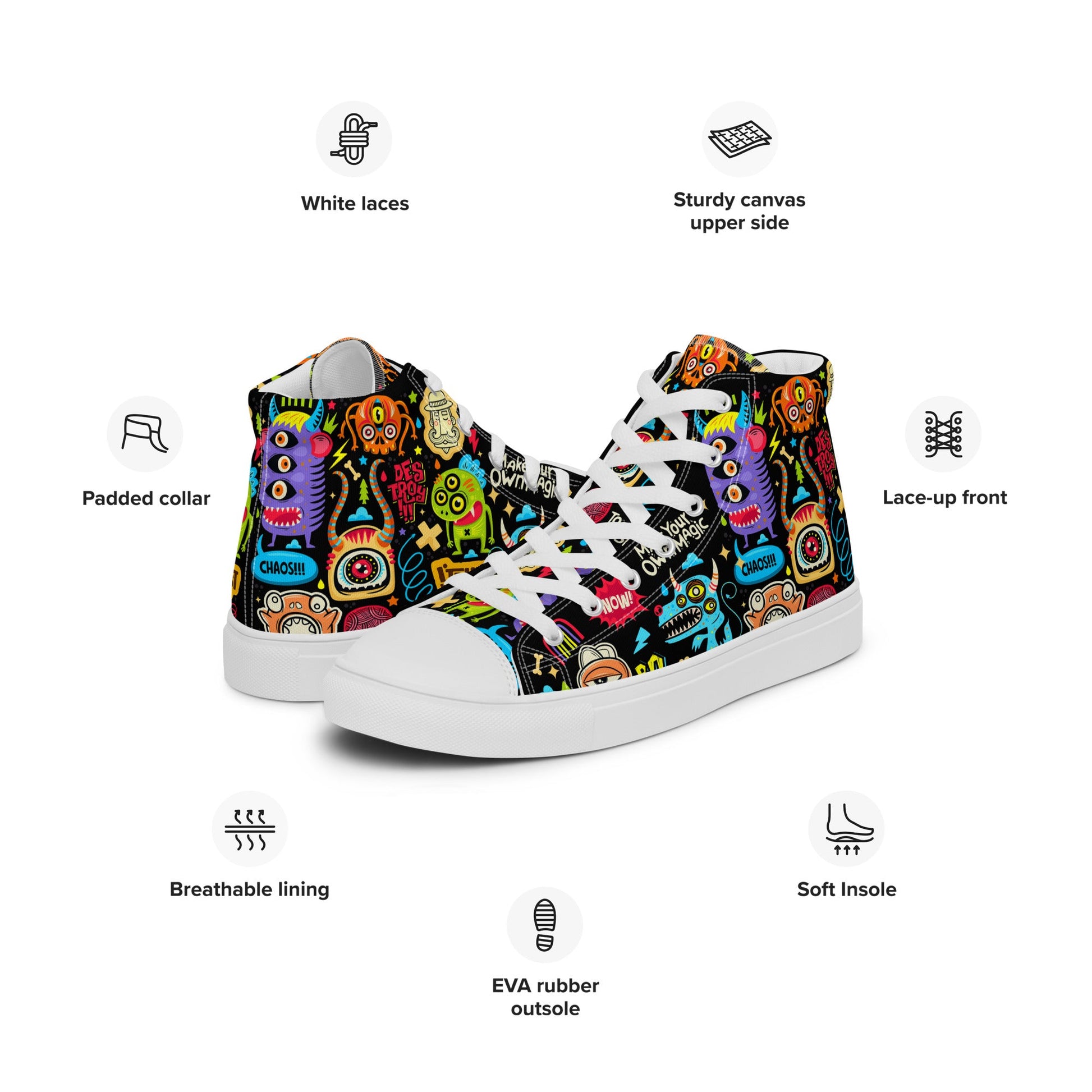 Unisex high top canvas shoes - Little monsters - LucyKay store