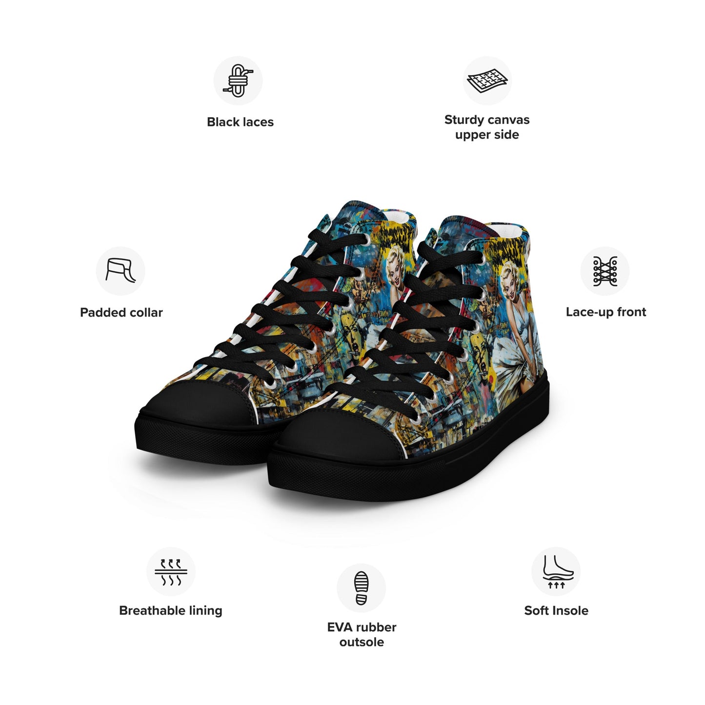 Unisex high top canvas shoes - Marilyn Monroe - LucyKay store