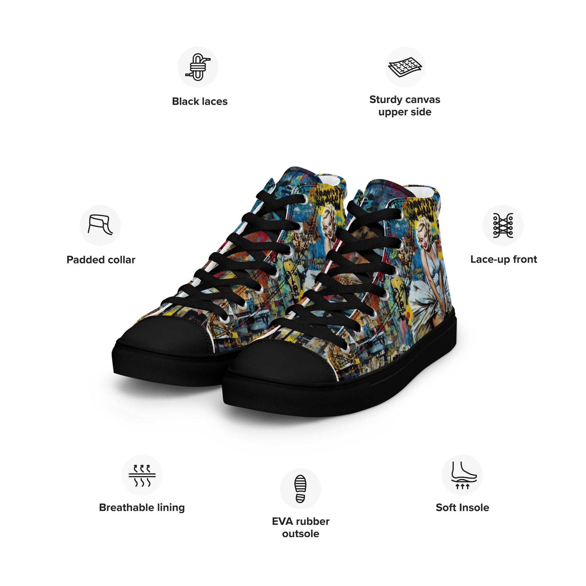 Unisex high top canvas shoes - Marilyn Monroe - LucyKay store