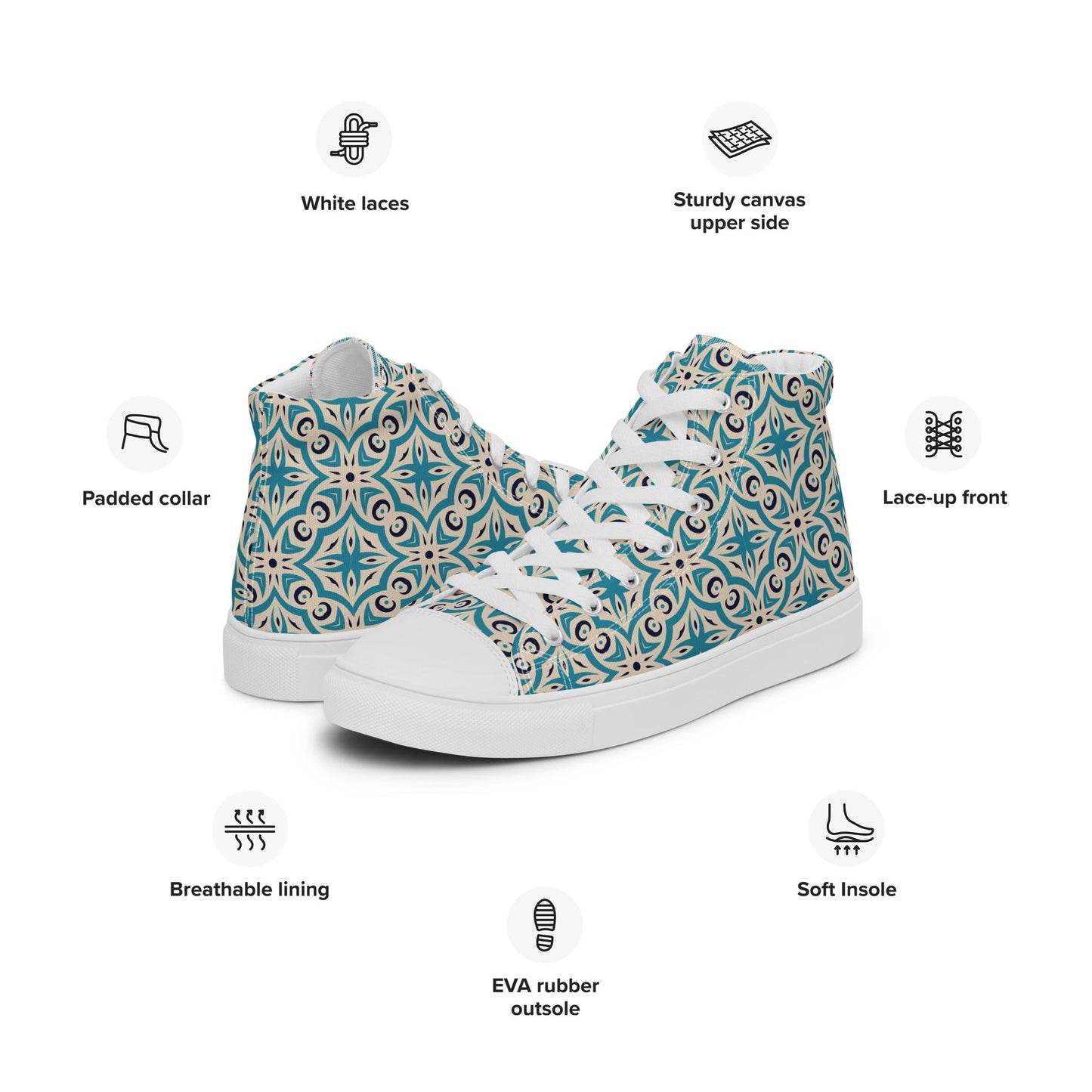 Unisex high top canvas shoes - Oriental Pattern - LucyKay store