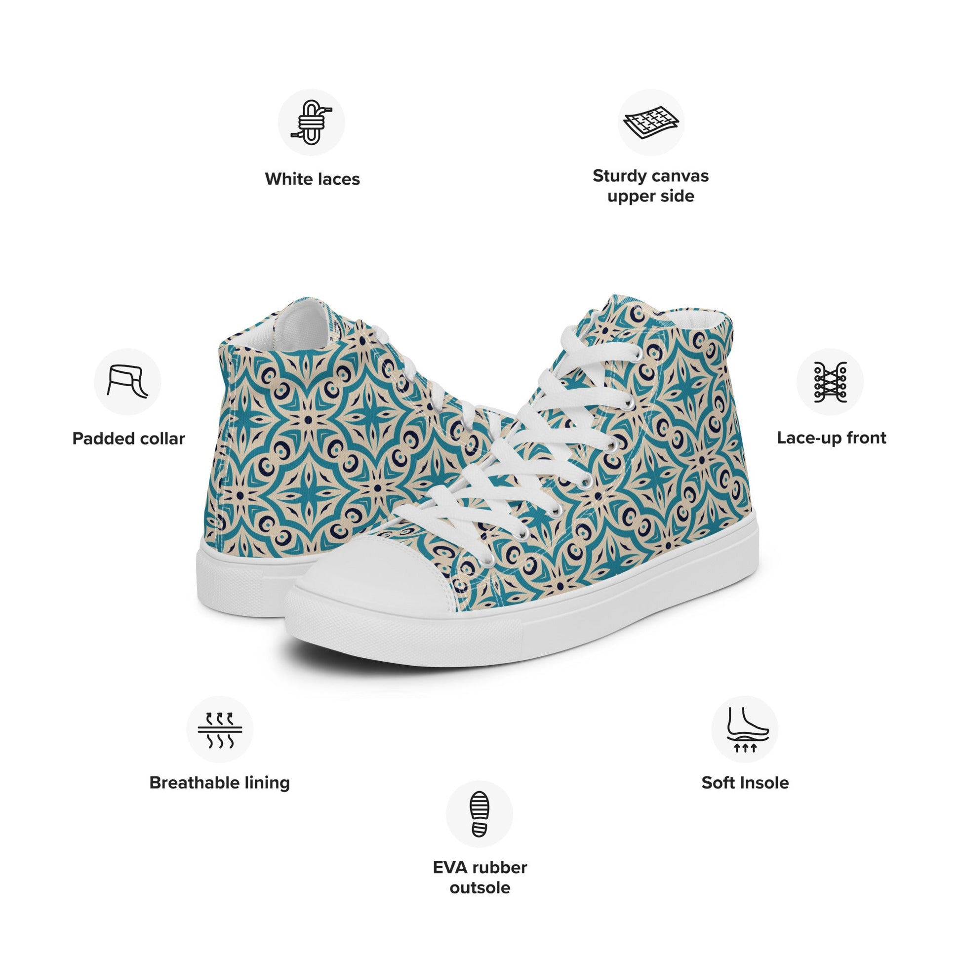 Unisex high top canvas shoes - Oriental Pattern - LucyKay store