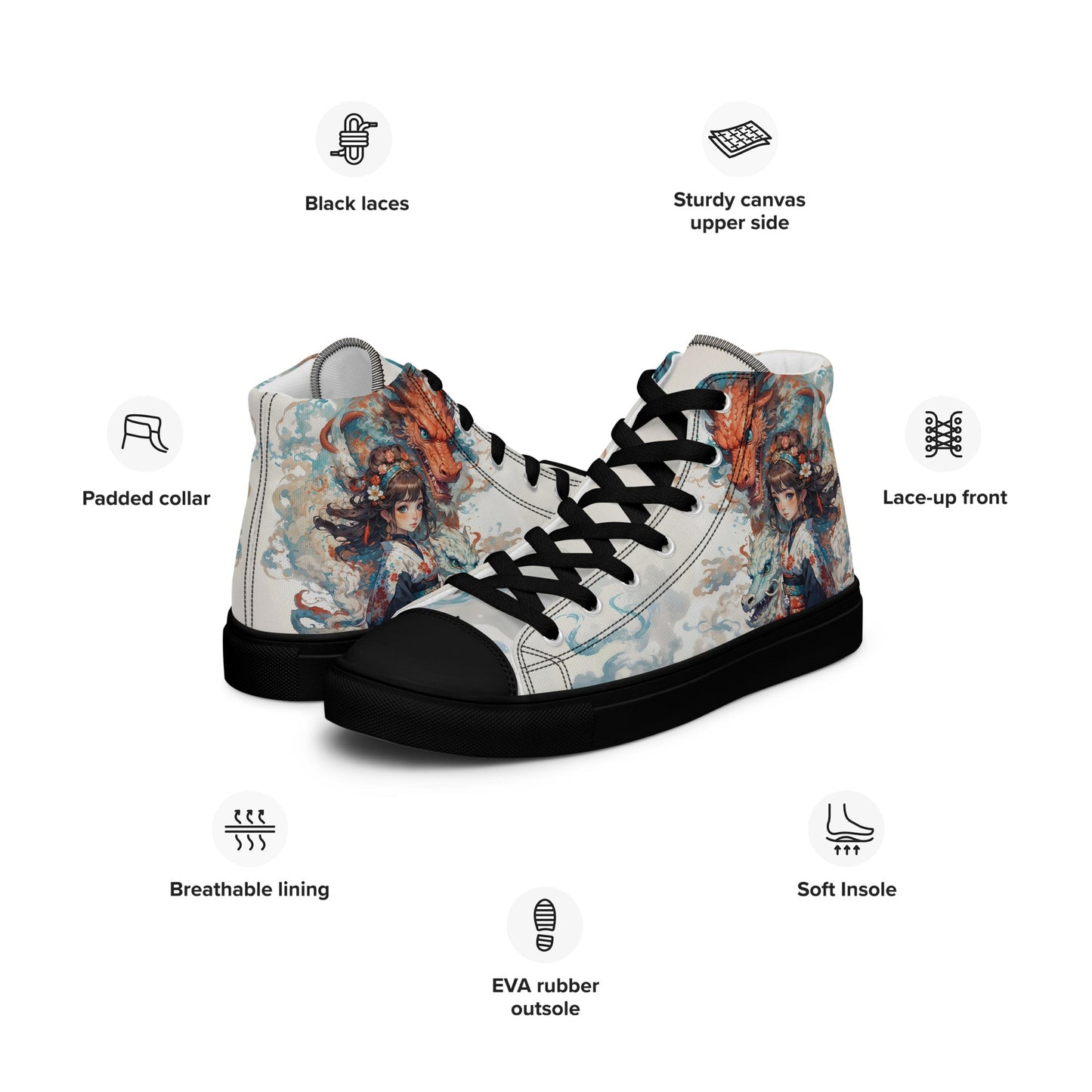 Unisex high top canvas shoes - Two Dragons - LucyKay store