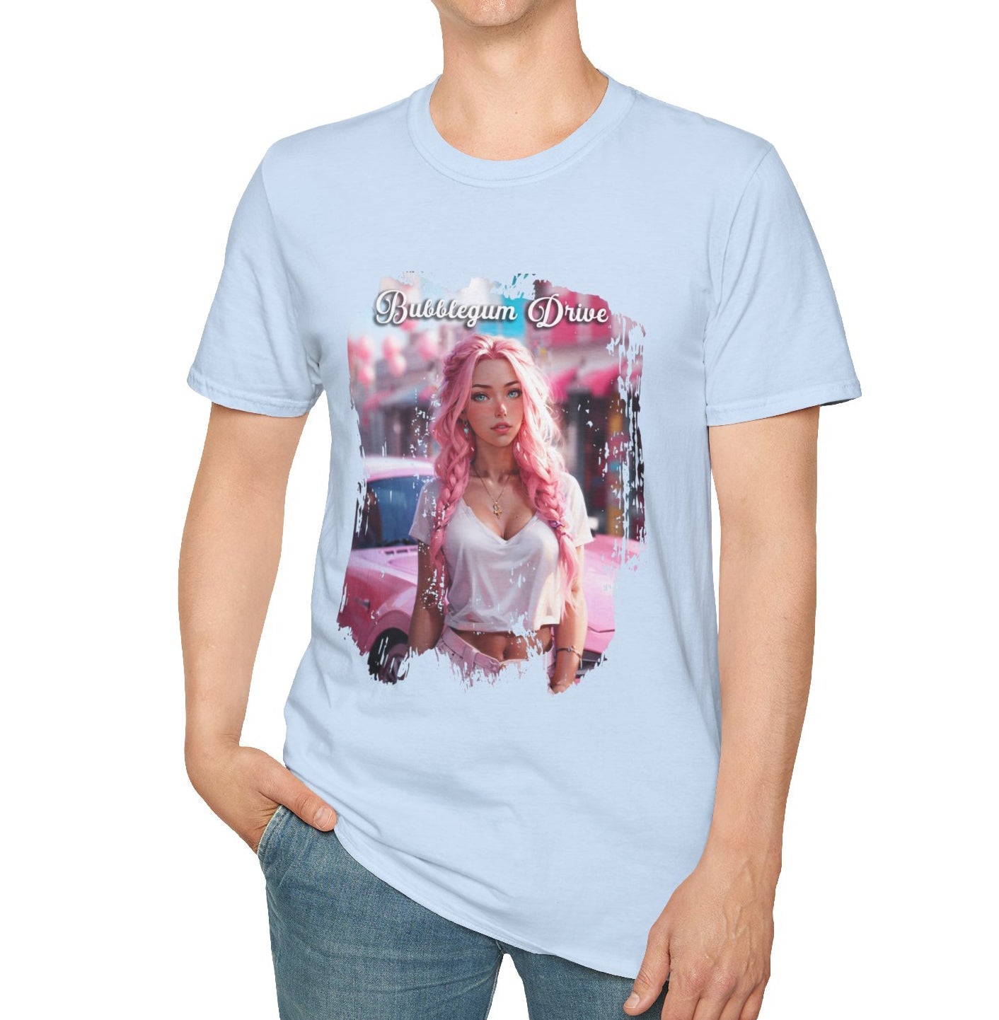 Bubblegum Drive T-Shirt - Pink Car Unisex Cotton Tee - LucyKay store