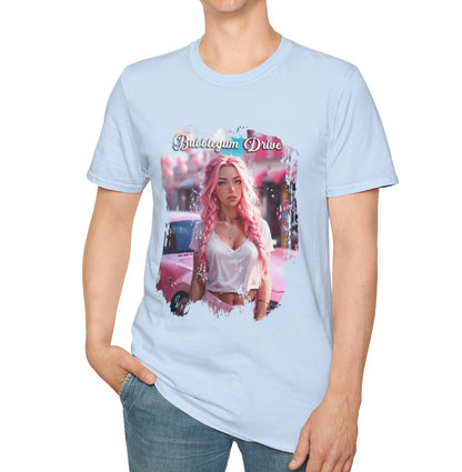 Bubblegum Drive T-Shirt - Pink Car Unisex Cotton Tee - LucyKay store