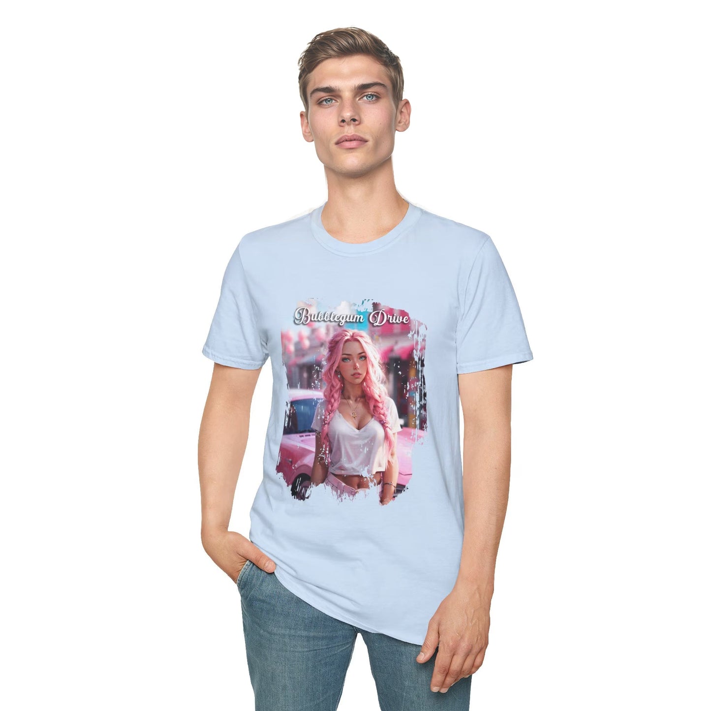 Bubblegum Drive T-Shirt - Pink Car Unisex Cotton Tee - LucyKay store