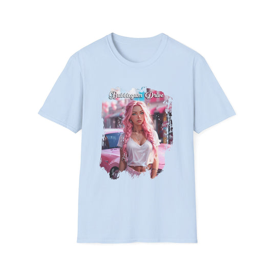 Bubblegum Drive T-Shirt - Pink Car Unisex Cotton Tee - LucyKay store