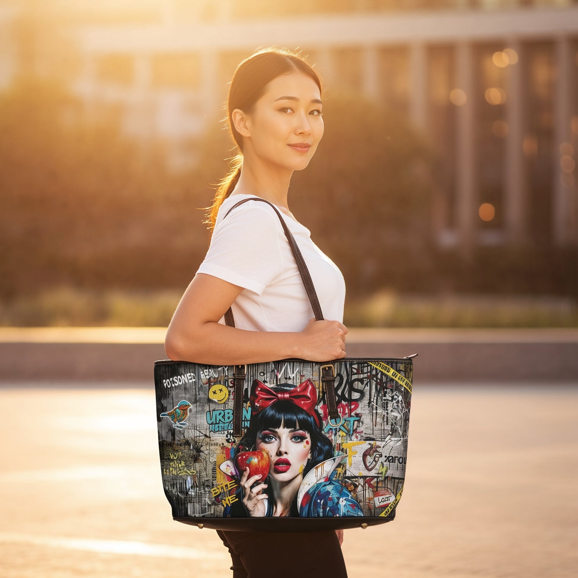 Pop Art Snow White Shoulder Bag | Urban Graffiti PU Leather - LucyKay store