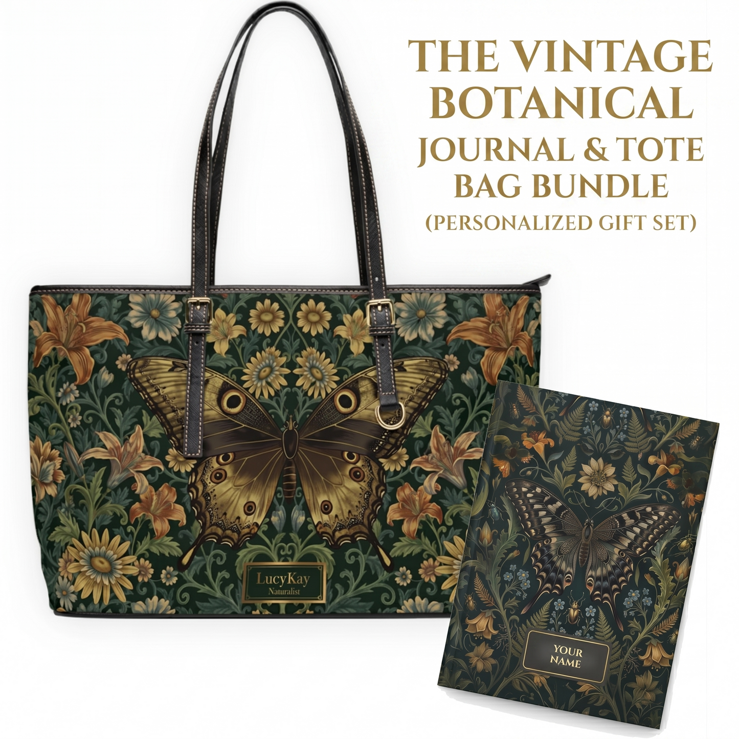 Vintage Botanical Journal and Tote Bag Bundle