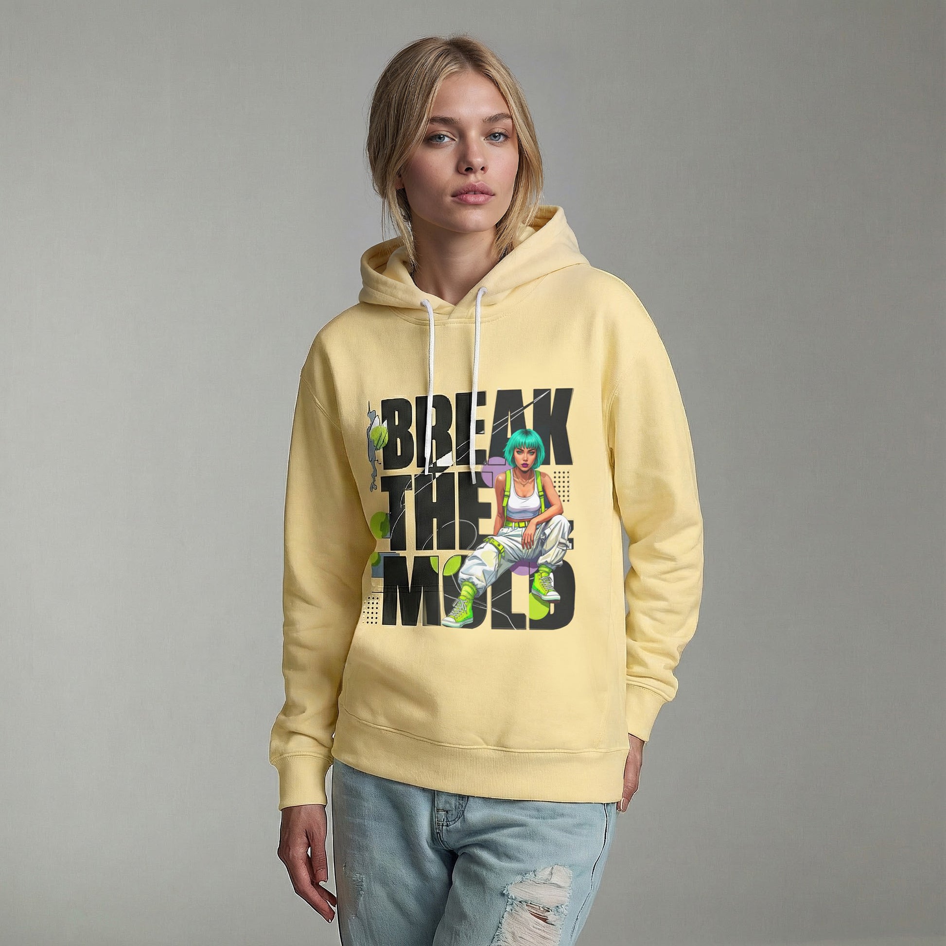 Break The Mold Hoodie | Bold Typography, Neon Accent - LucyKay store