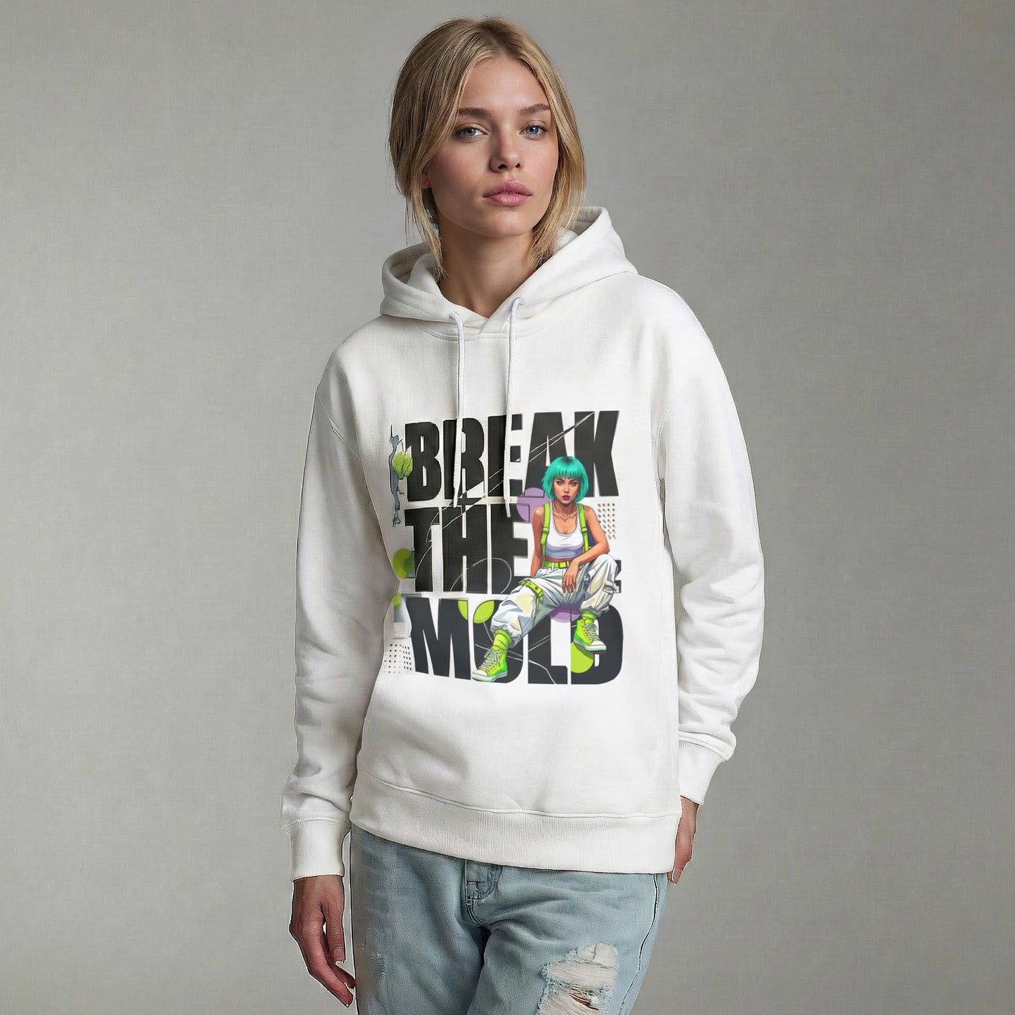 Break The Mold Hoodie | Bold Typography, Neon Accent - LucyKay store