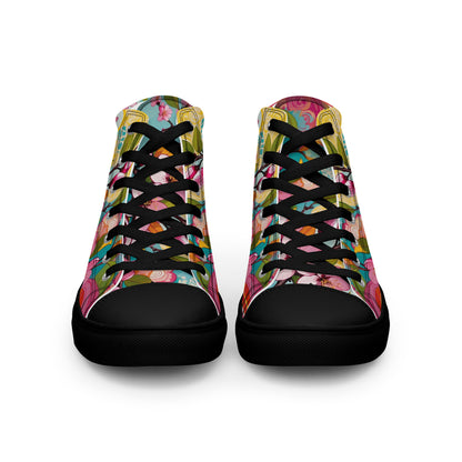 Women’s Floral High Top Sneakers – Colorful Canvas Streetwear Shoes - LucyKay store
