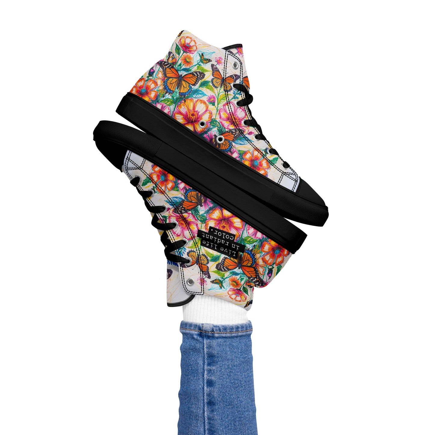 Women's Floral Butterfly High - Top Canvas Sneakers | Colorful Artistic Shoes - LucyKay store