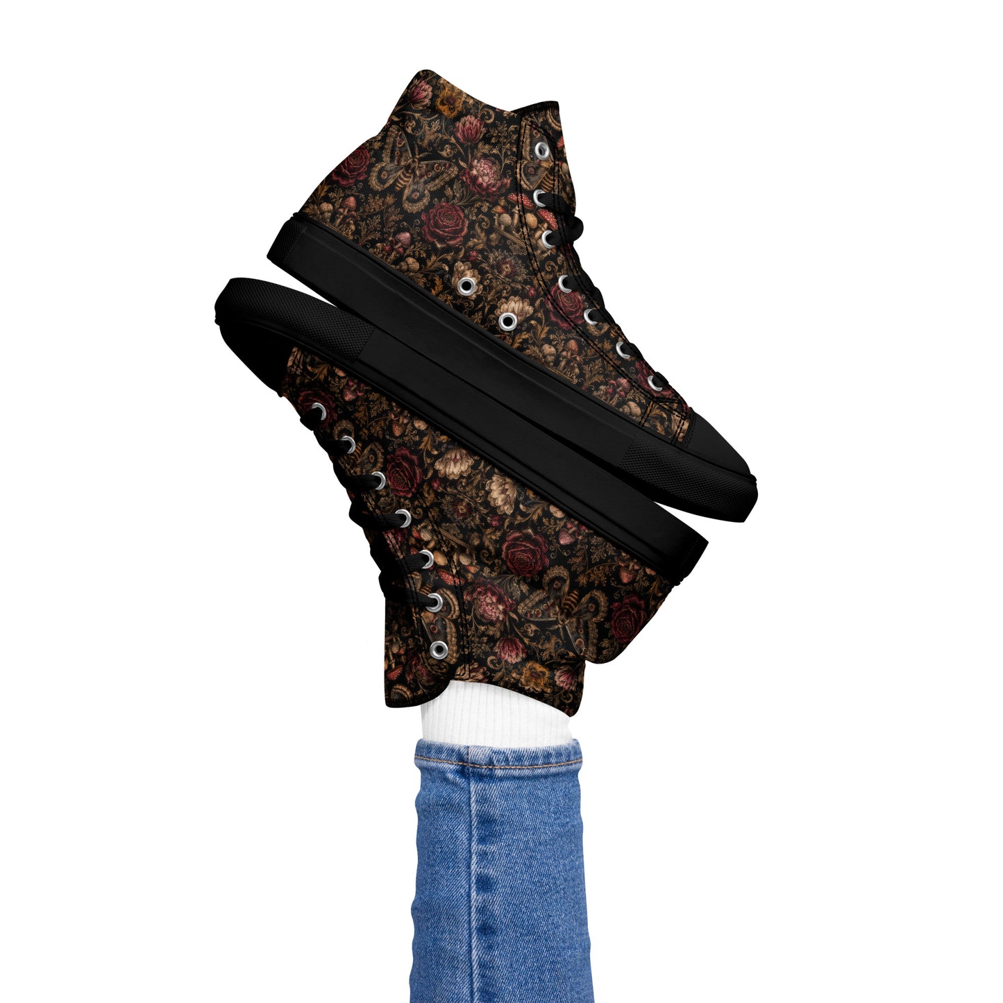 Dark Romantic High Top Canvas Shoes – Gothic Floral