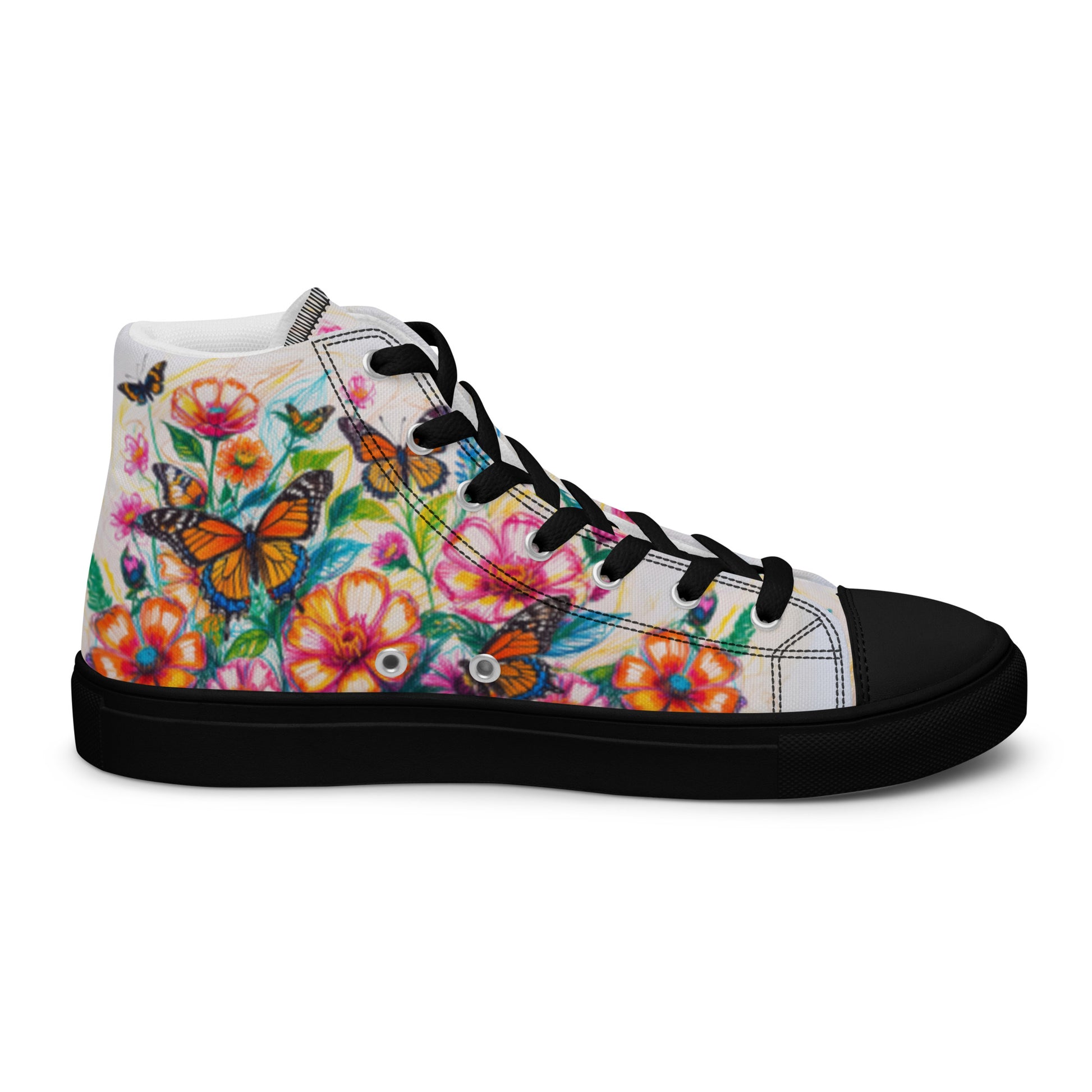 Women's Floral Butterfly High - Top Canvas Sneakers | Colorful Artistic Shoes - LucyKay store