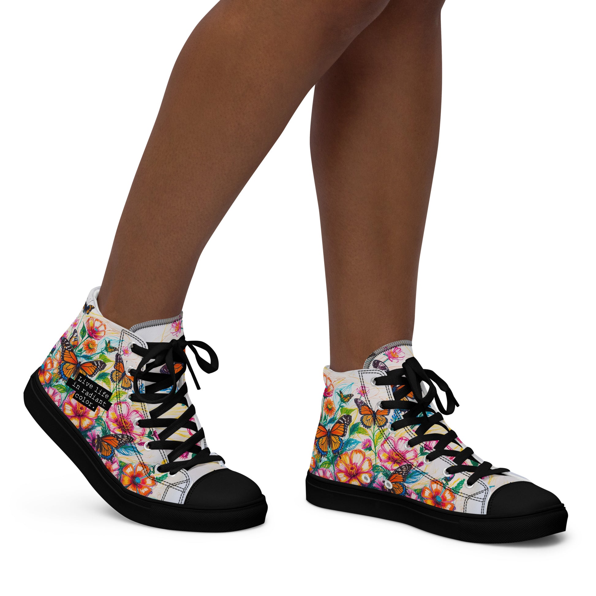 Women's Floral Butterfly High - Top Canvas Sneakers | Colorful Artistic Shoes - LucyKay store