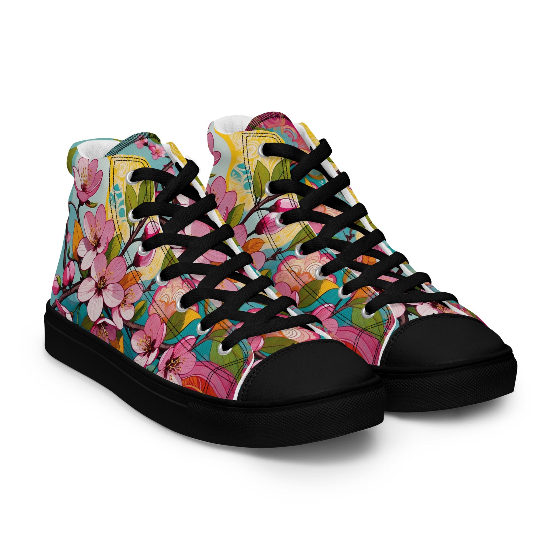 Women’s Floral High Top Sneakers – Colorful Canvas Streetwear Shoes - LucyKay store