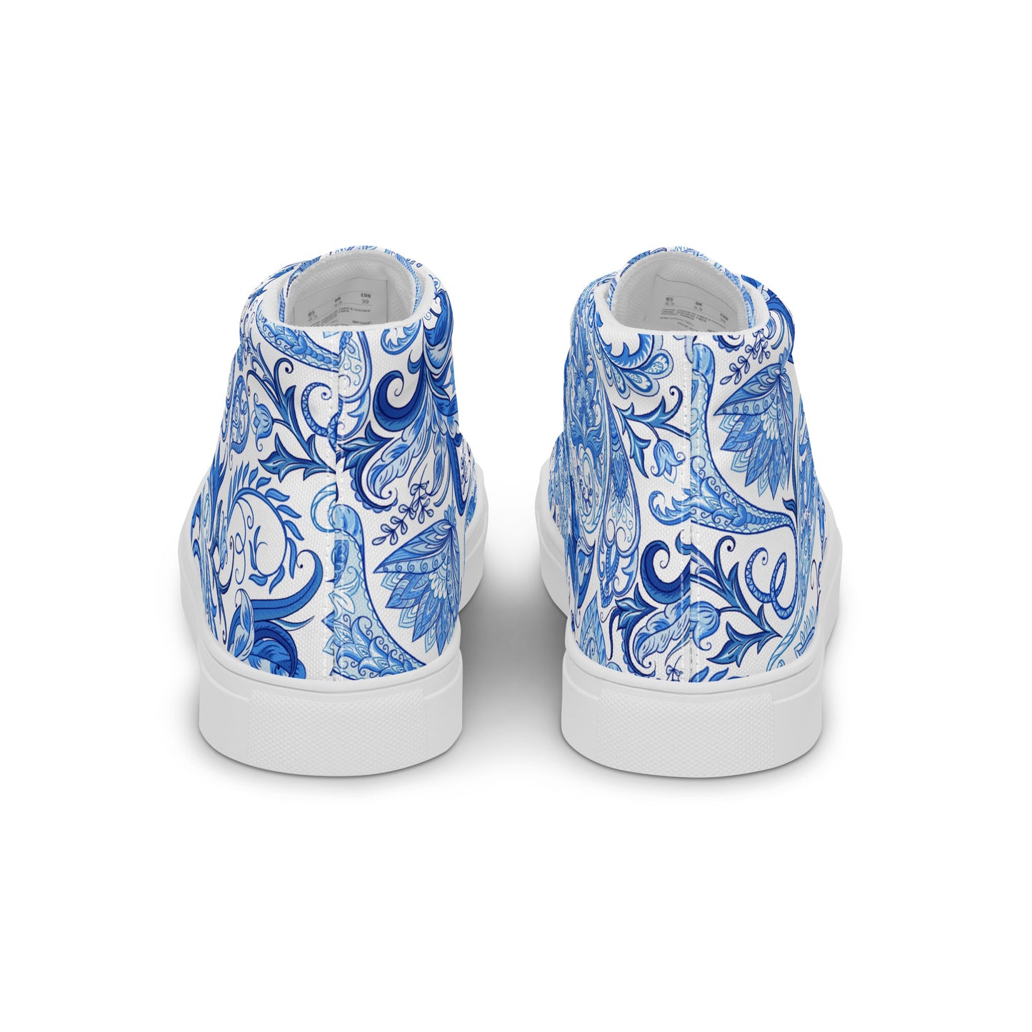 Blue Floral Canvas Shoes Women - High Top Paisley Sneakers - LucyKay store