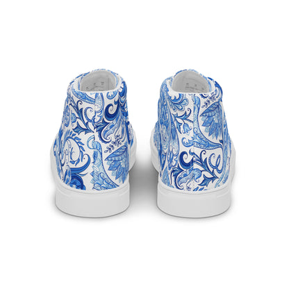 Blue Floral Canvas Shoes Women - High Top Paisley Sneakers - LucyKay store