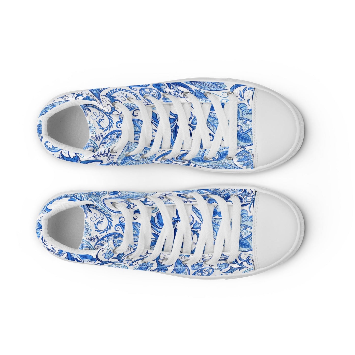 Blue Floral Canvas Shoes Women - High Top Paisley Sneakers - LucyKay store