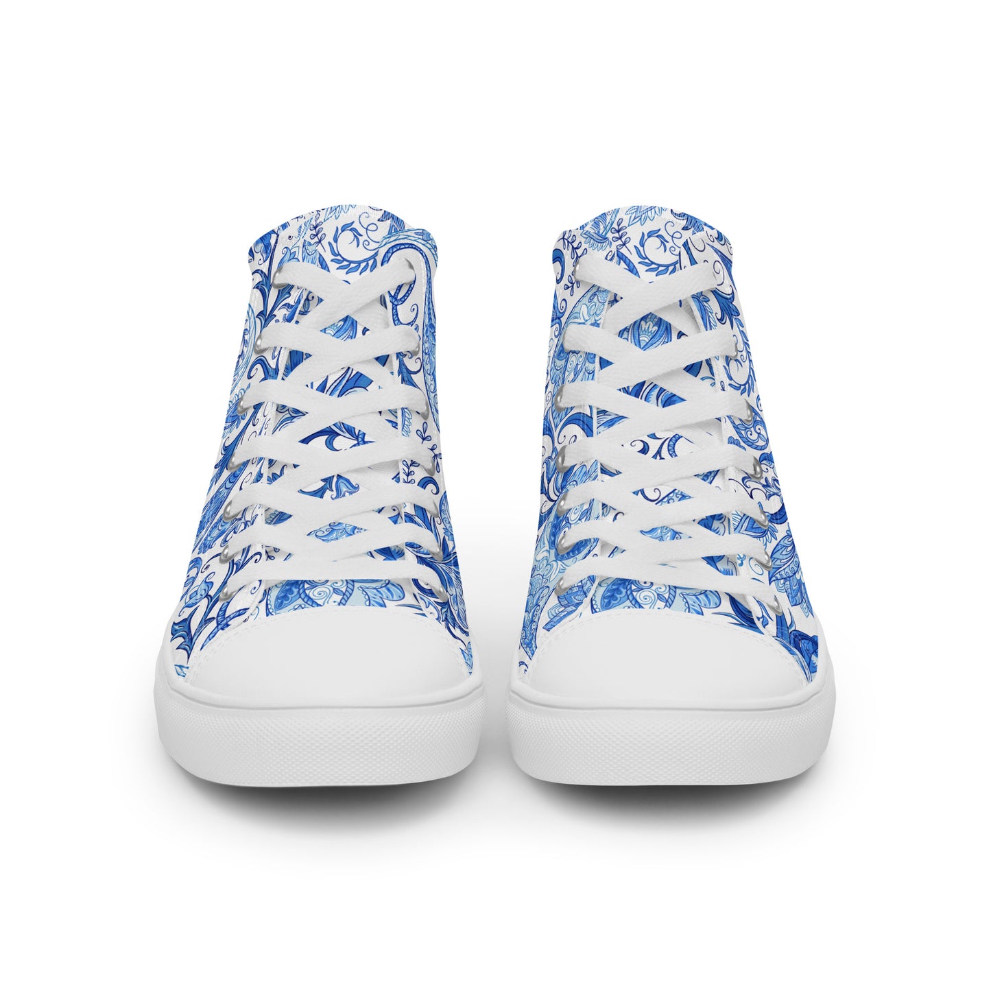 Blue Floral Canvas Shoes Women - High Top Paisley Sneakers - LucyKay store