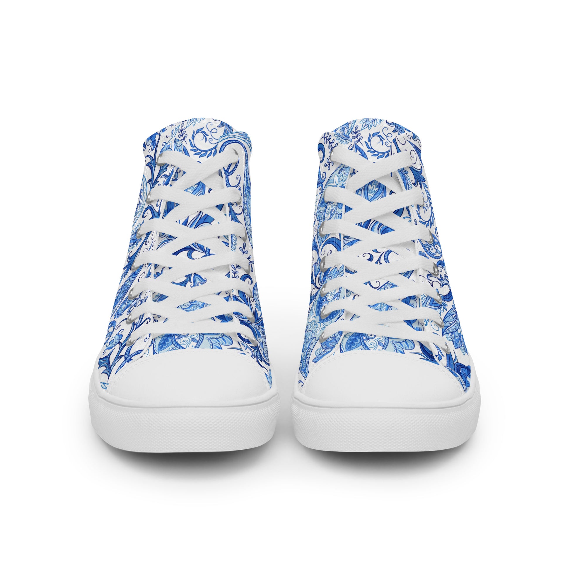 Blue Floral Canvas Shoes Women - High Top Paisley Sneakers - LucyKay store