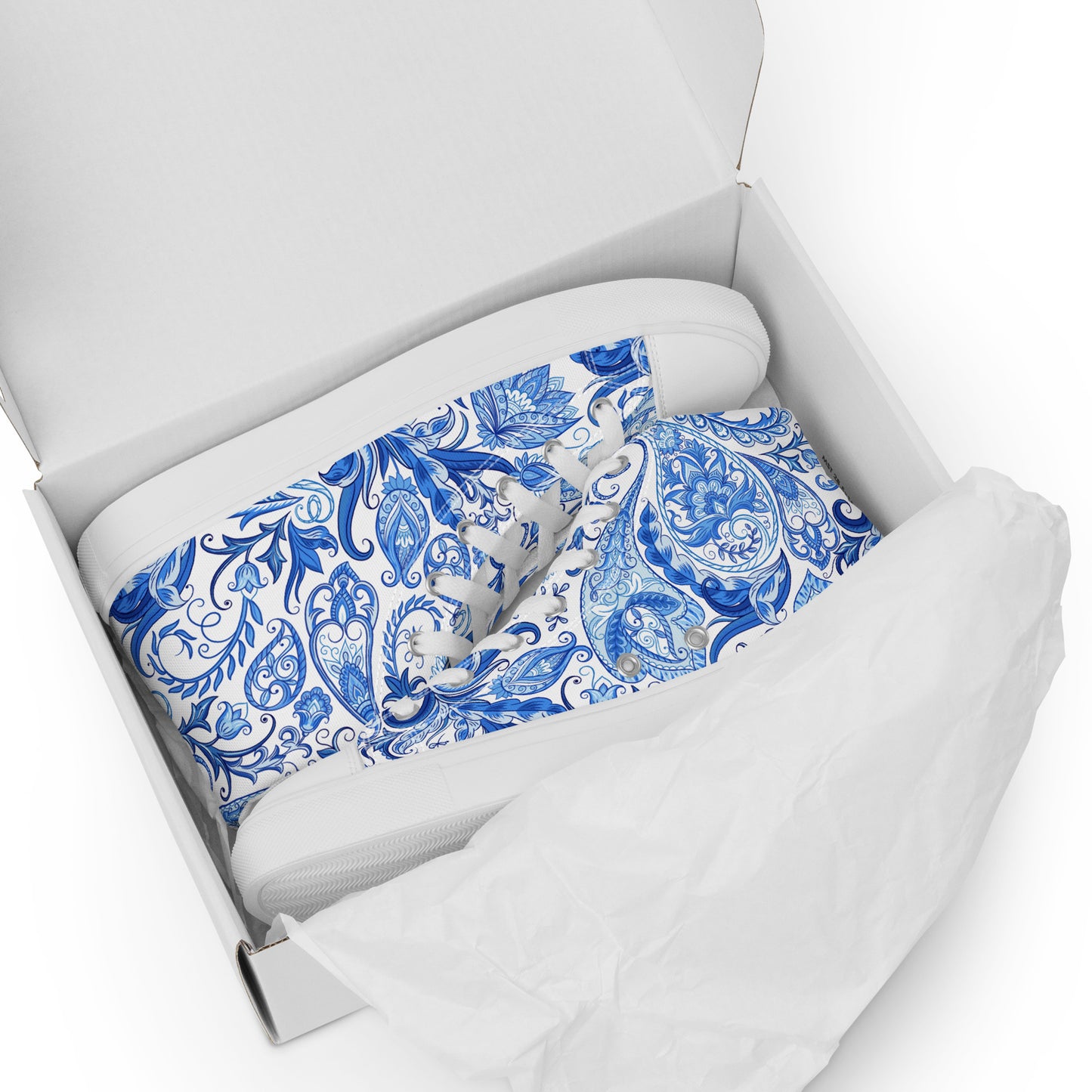 Blue Floral Canvas Shoes Women - High Top Paisley Sneakers - LucyKay store