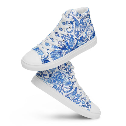 Blue Floral Canvas Shoes Women - High Top Paisley Sneakers - LucyKay store