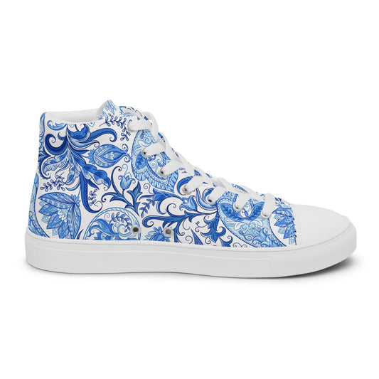Blue Floral Canvas Shoes Women - High Top Paisley Sneakers - LucyKay store