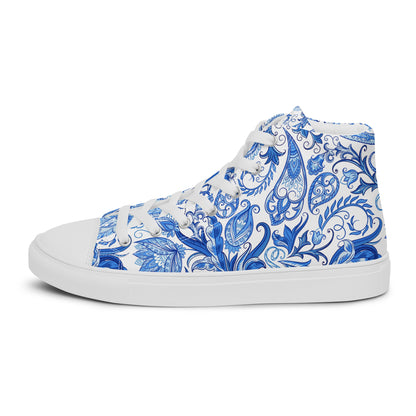 Blue Floral Canvas Shoes Women - High Top Paisley Sneakers - LucyKay store