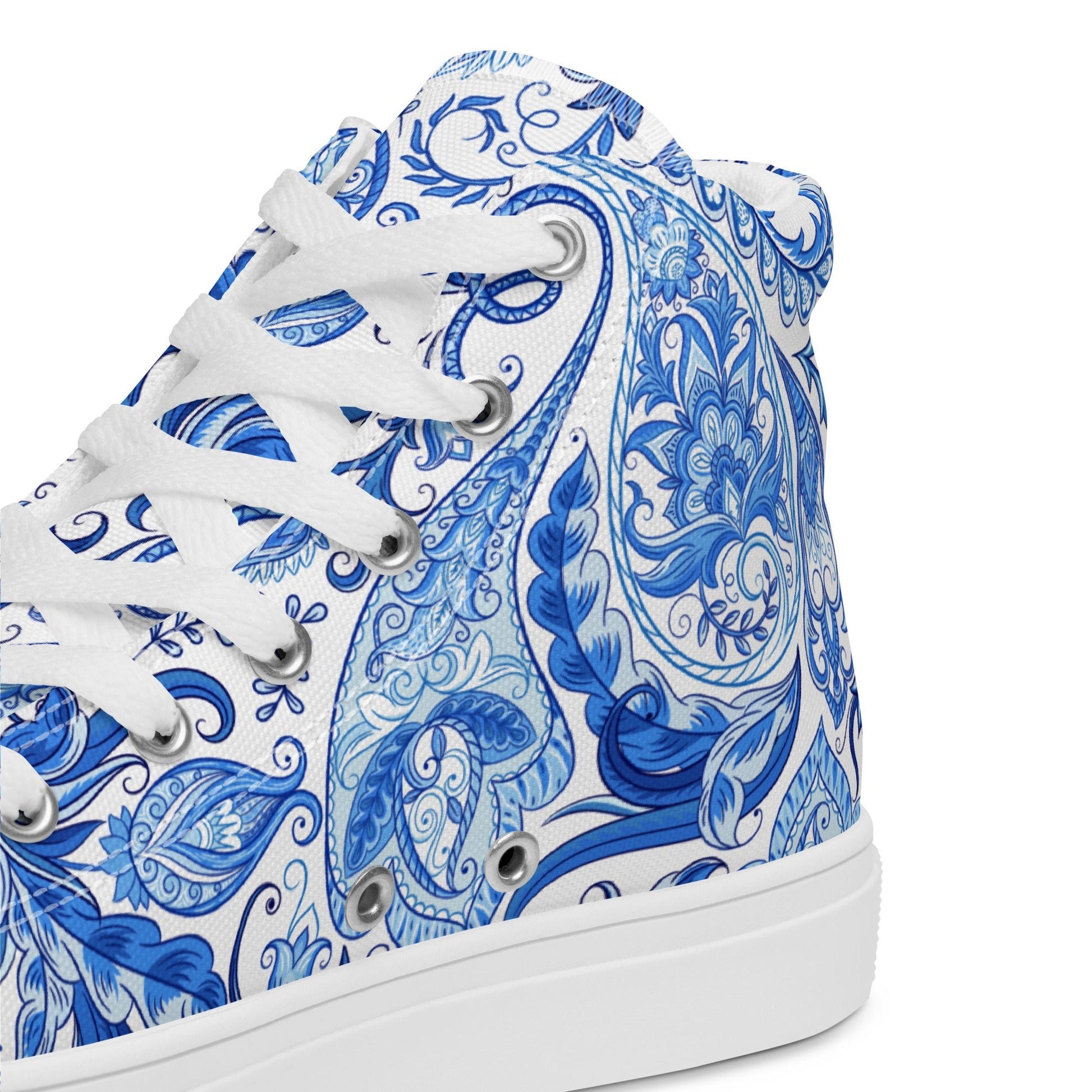 Blue Floral Canvas Shoes Women - High Top Paisley Sneakers - LucyKay store